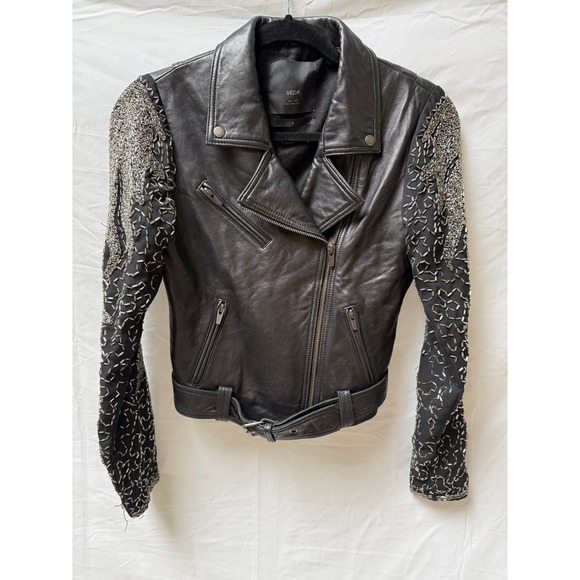 VEDA REVOLVE AQUARIUS BEADED & LEATHER MOTO JACKET - Picture 1 of 7